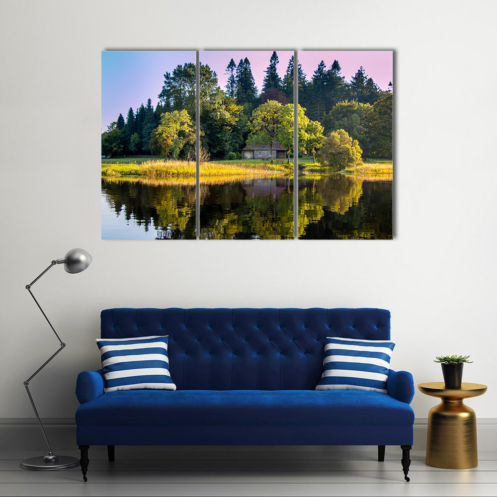 House in the woods, at Killykeen Forest Park in Co. Cavan Ireland Multi Panel Canvas Wall Art