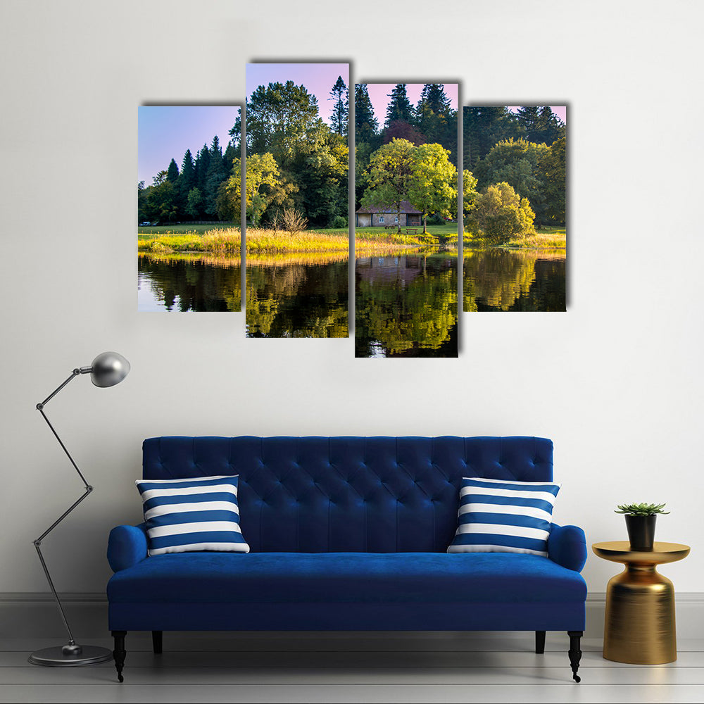 House in the woods, at Killykeen Forest Park in Co. Cavan Ireland Multi Panel Canvas Wall Art