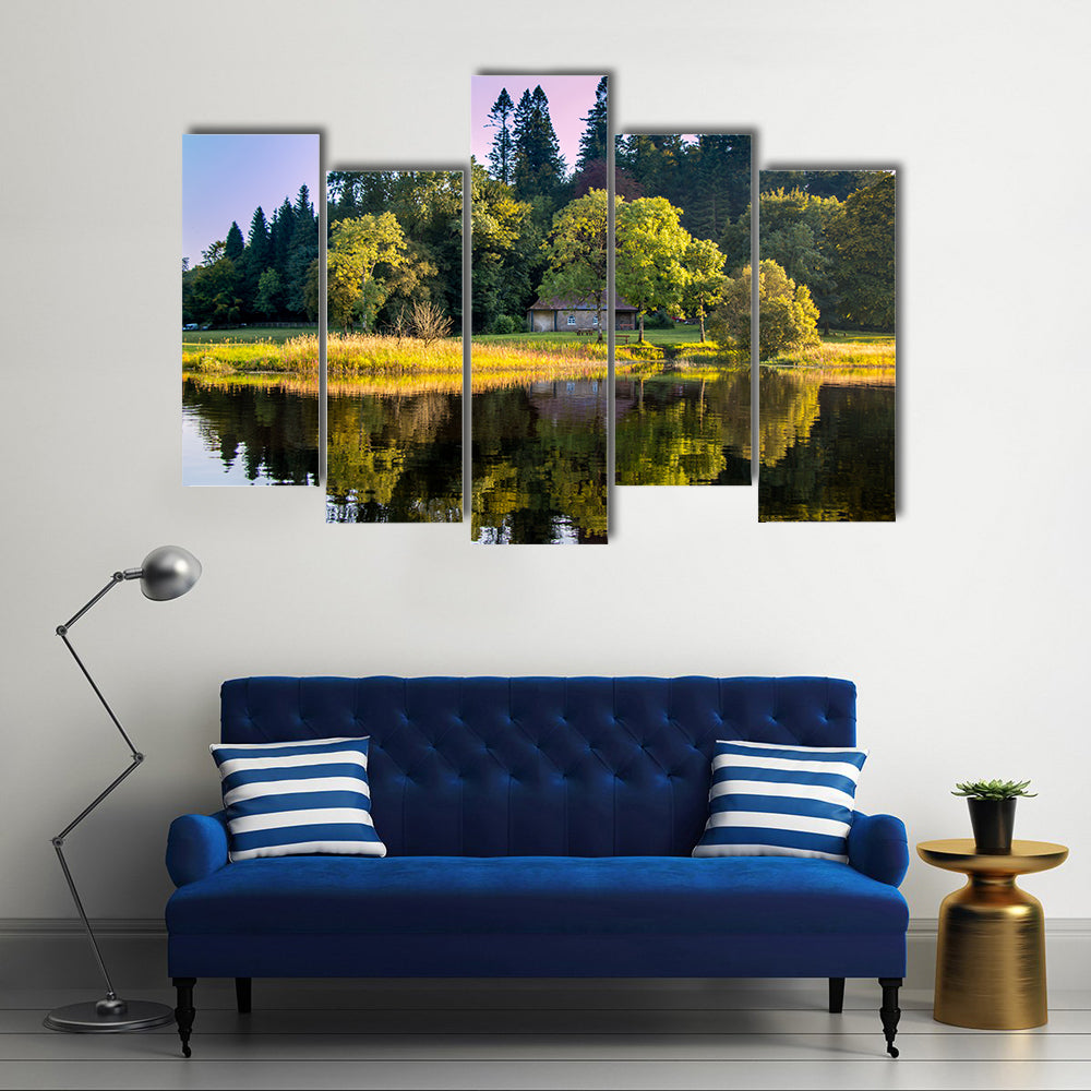 House in the woods, at Killykeen Forest Park in Co. Cavan Ireland Multi Panel Canvas Wall Art