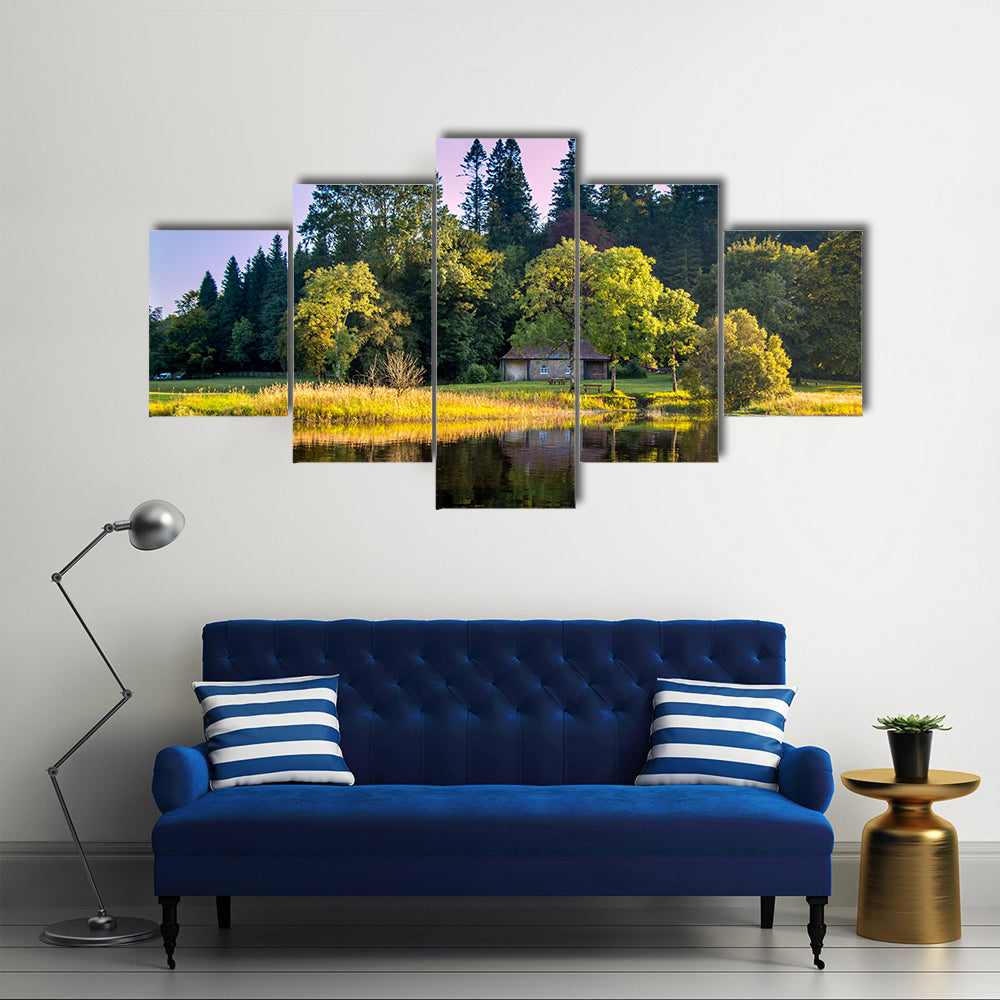 House in the woods, at Killykeen Forest Park in Co. Cavan Ireland Multi Panel Canvas Wall Art