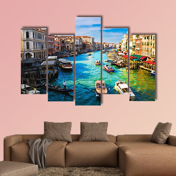 View of famous Grand Canal from Rialto Bridge, Venice multi panel canvas wall art