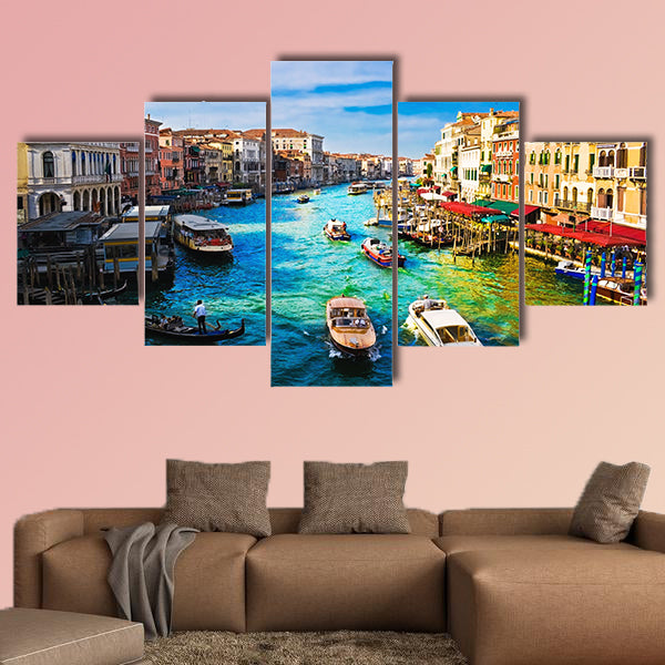 View of famous Grand Canal from Rialto Bridge, Venice multi panel canvas wall art