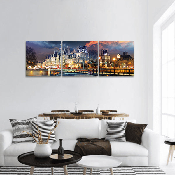 Paris city hall at night - Hotel de Ville Panoramic Canvas Wall Art