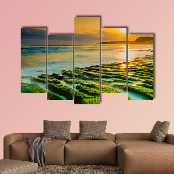 Coastal stone trench of Laomei coast in Taipei, Taiwan multi panel canvas wall