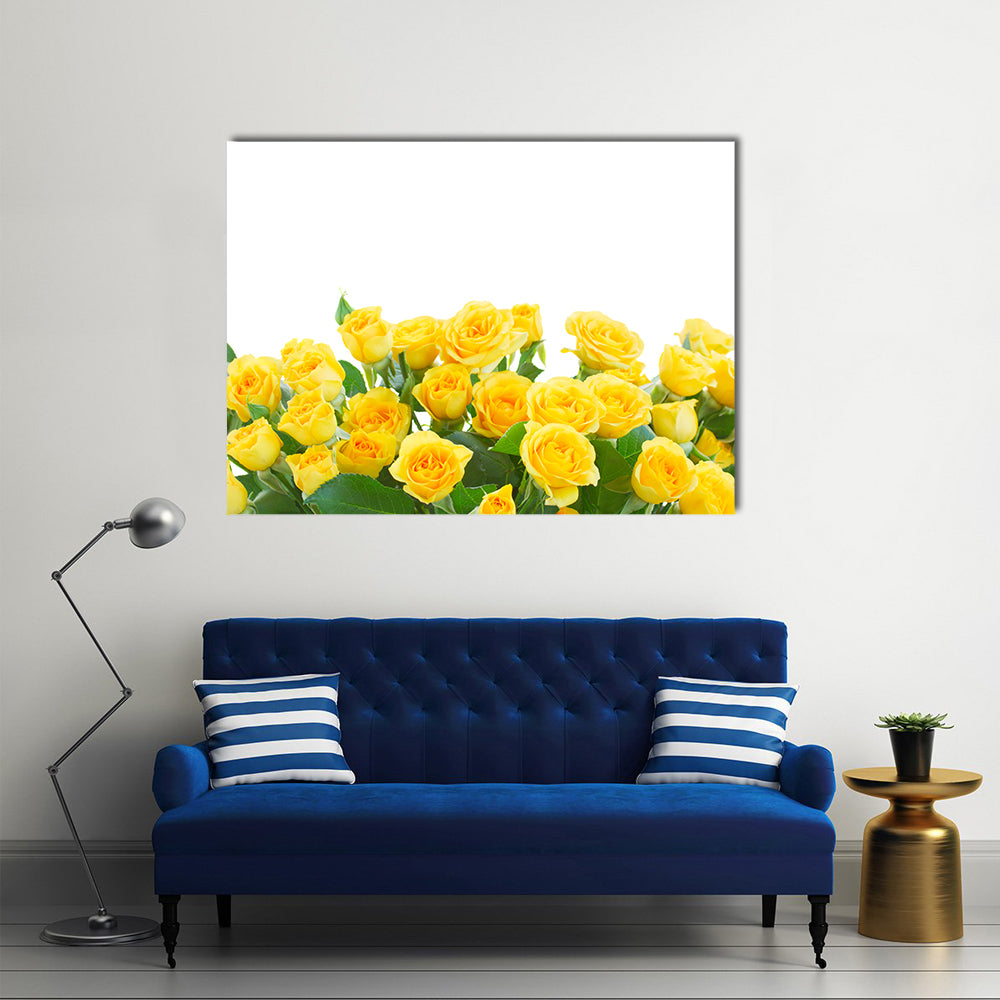 A Row Of Yellow Roses Placed Separately On The White Ground, Multi Panel Canvas Wall Art