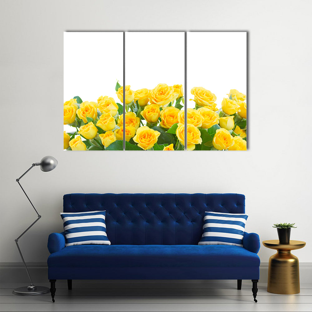 A Row Of Yellow Roses Placed Separately On The White Ground, Multi Panel Canvas Wall Art