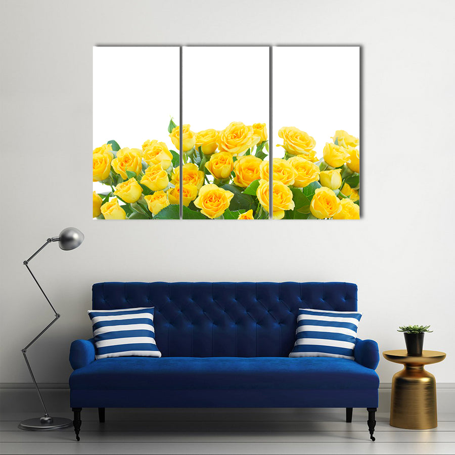 A Row Of Yellow Roses Placed Separately On The White Ground, Multi Panel Canvas Wall Art