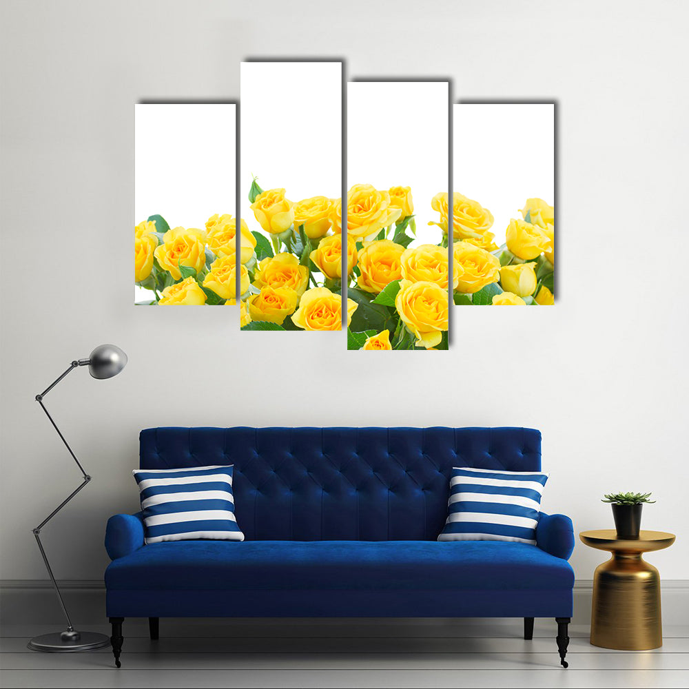 A Row Of Yellow Roses Placed Separately On The White Ground, Multi Panel Canvas Wall Art