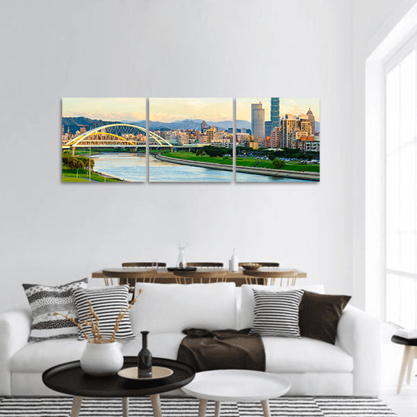 Skyline of the Taipei city by the river Panoramic Canvas Wall Art