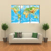 Physical map of the world multi panel canvas wall art