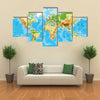 Physical map of the world multi panel canvas wall art