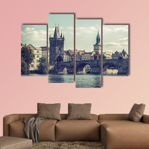 View on Charles Bridge in Prague, Czech Republic multi panel canvas wall art