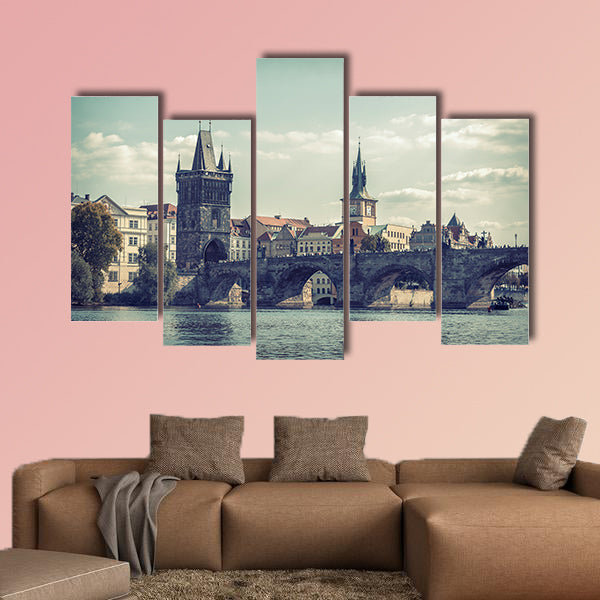 View on Charles Bridge in Prague, Czech Republic multi panel canvas wall art