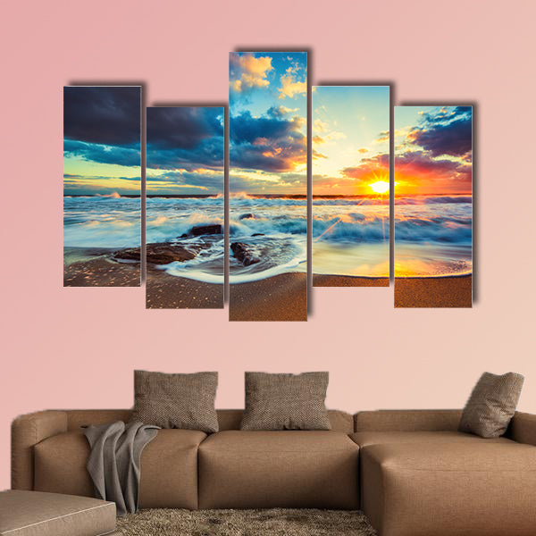 Beautiful cloudscape over the sea, sunrise shot Multi panel canvas wall art