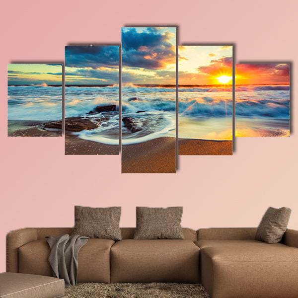 Beautiful cloudscape over the sea, sunrise shot Multi panel canvas wall art