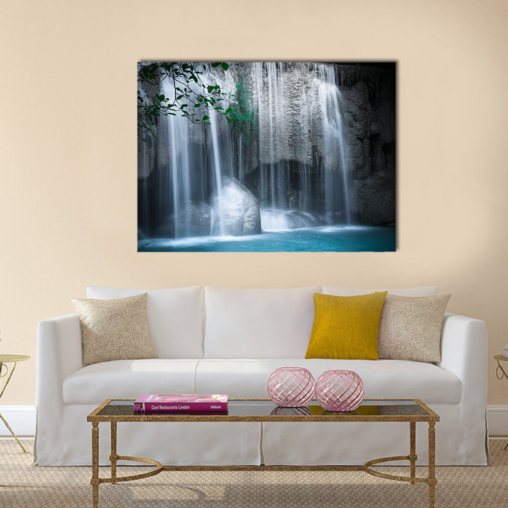 Jangle landscape with flowing turquoise water Multi Panel Canvas Wall Art