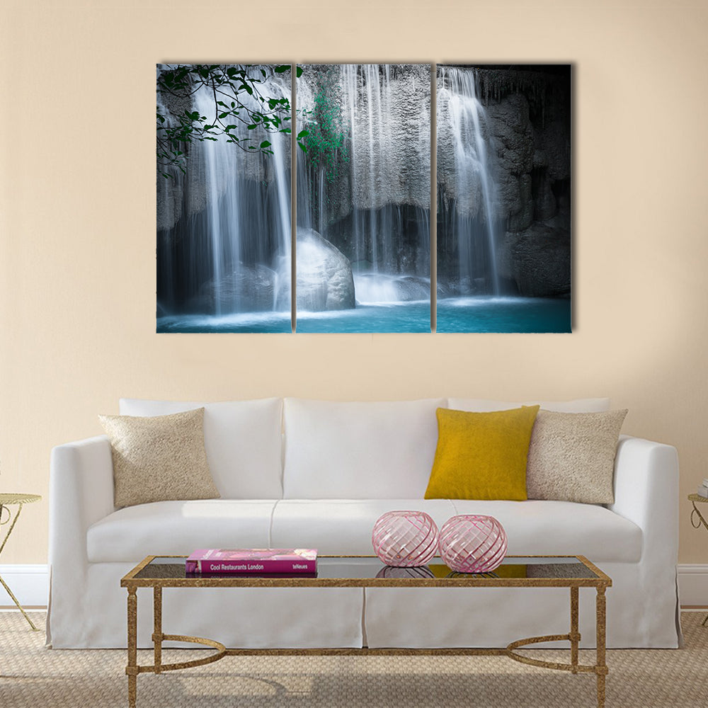 Jangle landscape with flowing turquoise water Multi Panel Canvas Wall Art