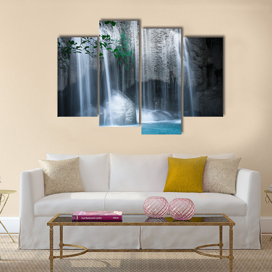 Jangle landscape with flowing turquoise water Multi Panel Canvas Wall Art