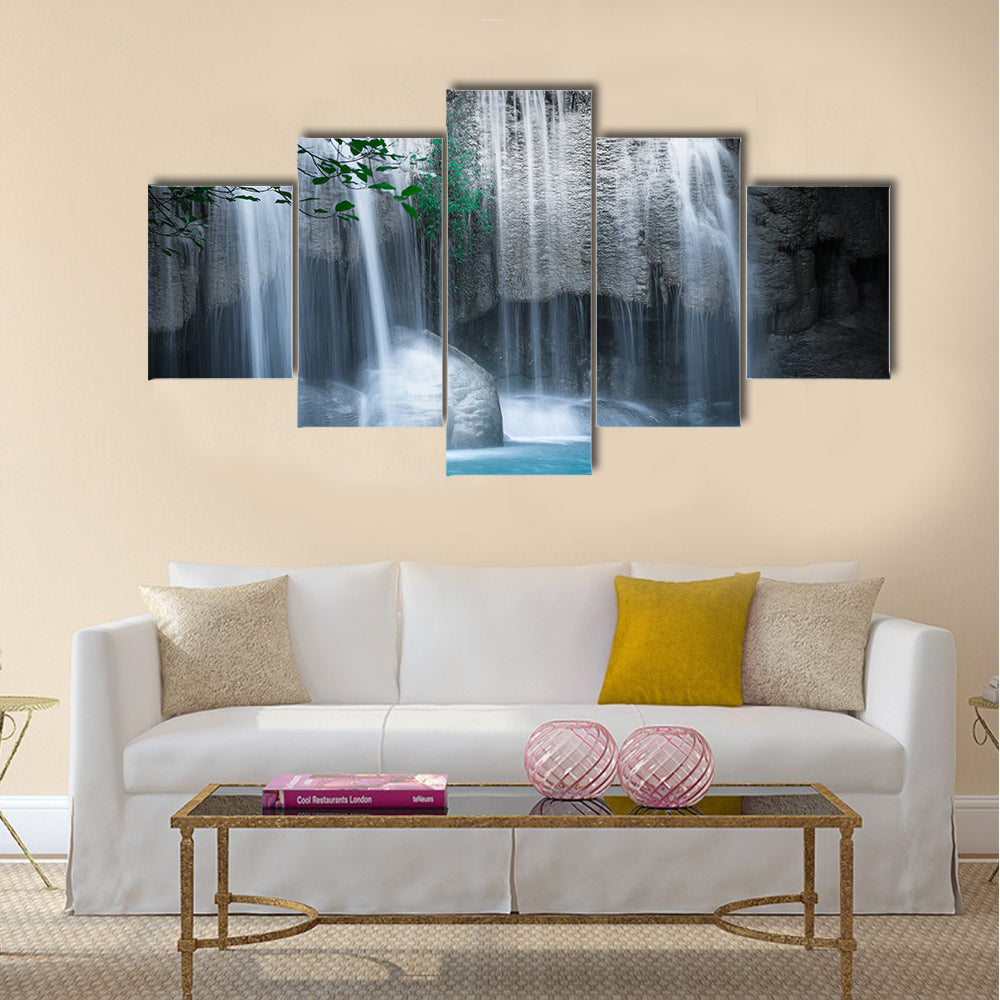 Jangle landscape with flowing turquoise water Multi Panel Canvas Wall Art