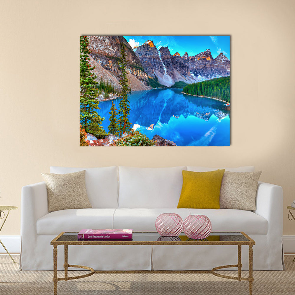 Moraine lake sunrise in Banff National Park  multi panel canvas wall art