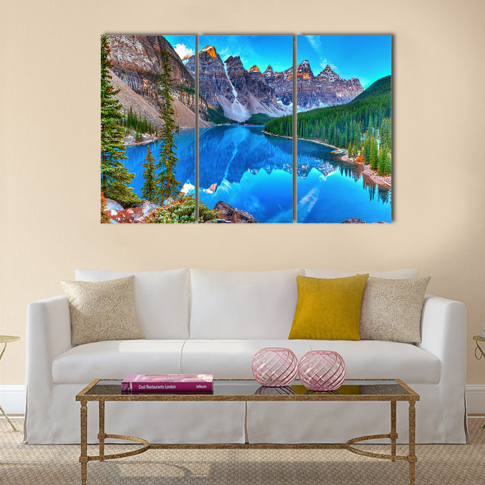 Moraine lake sunrise in Banff National Park  multi panel canvas wall art