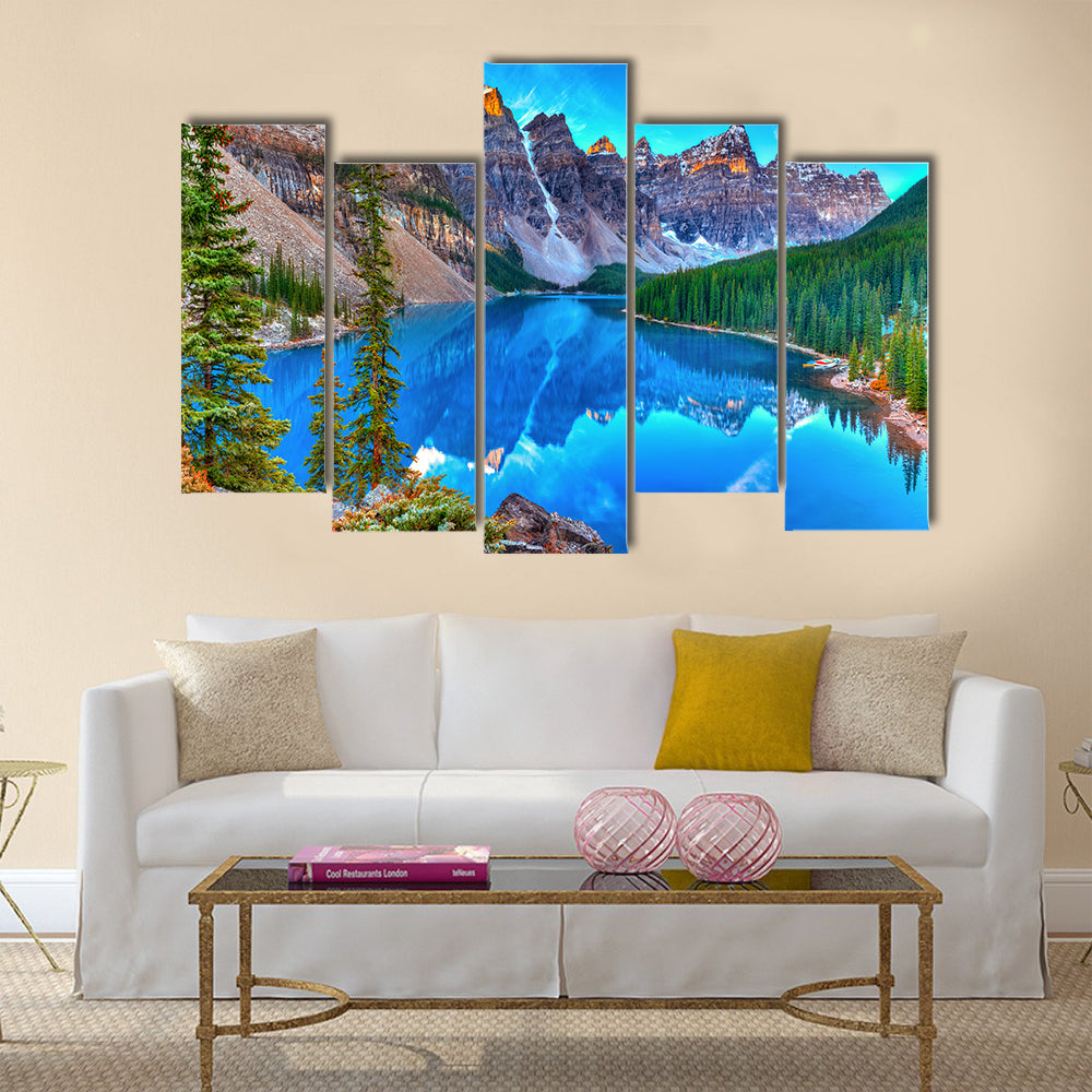 Moraine lake sunrise in Banff National Park  multi panel canvas wall art