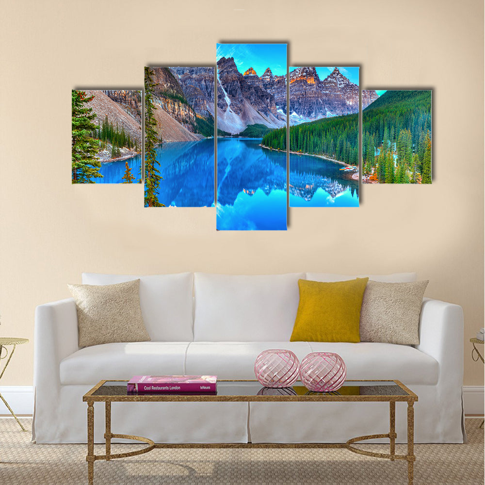 Moraine lake sunrise in Banff National Park  multi panel canvas wall art