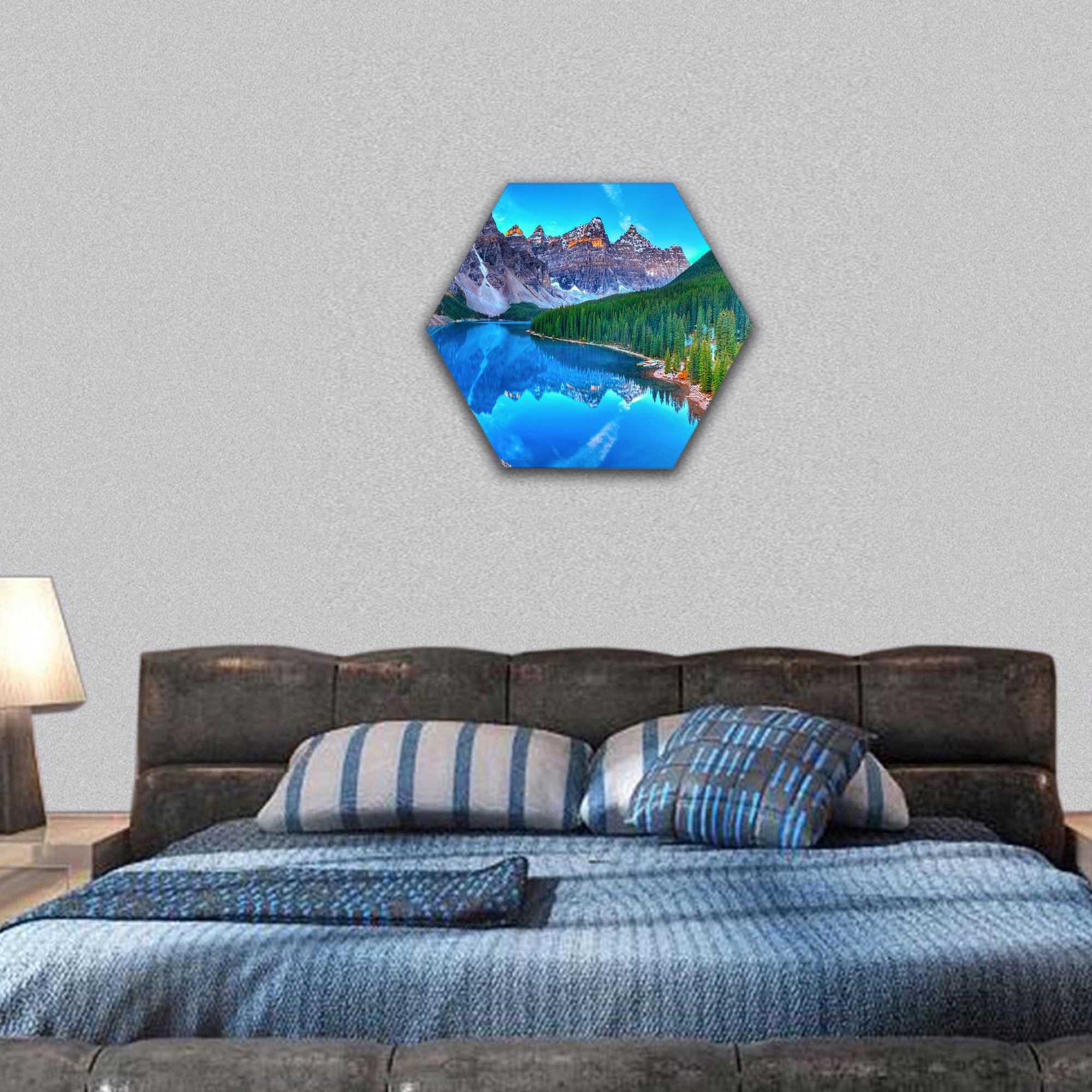 Moraine lake sunrise in Banff National Park hexagonal canvas wall art