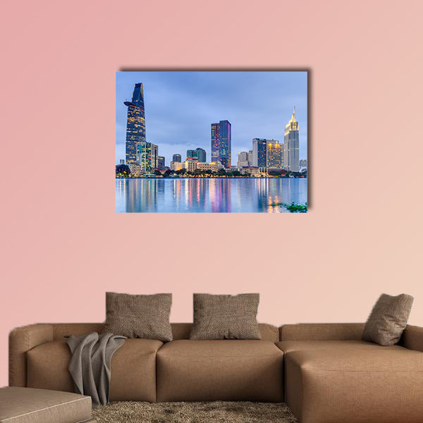 Lights of Saigon downtown skyline are reflected in the river wall art