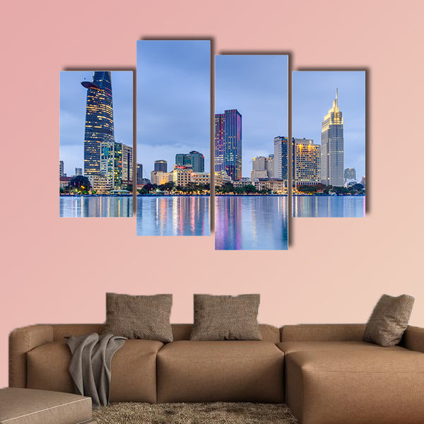 Lights of Saigon downtown skyline are reflected in the river wall art