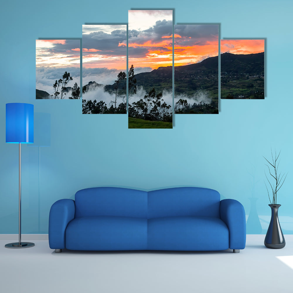 Dramatic High Contrast Sunset near Cuenca in South America multi panel canvas wall art