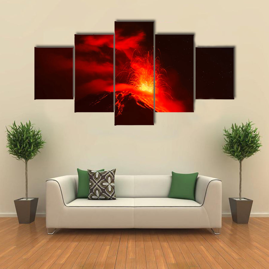 Violent Explosion of Tungurahua Volcano at Night, Ecuador, South America multi panel canvas wall art