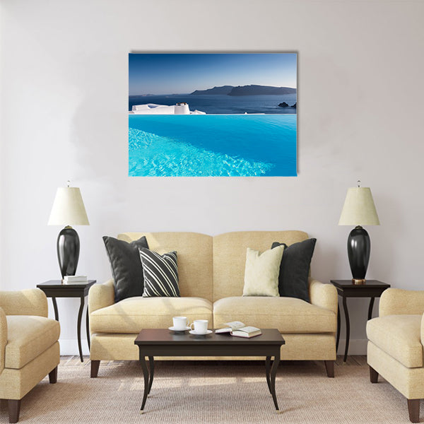 Luxury resort swimming pool in Santorini, Greece Multi Panel Canvas Wall Art