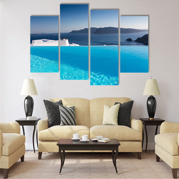 Luxury resort swimming pool in Santorini, Greece Multi Panel Canvas Wall Art