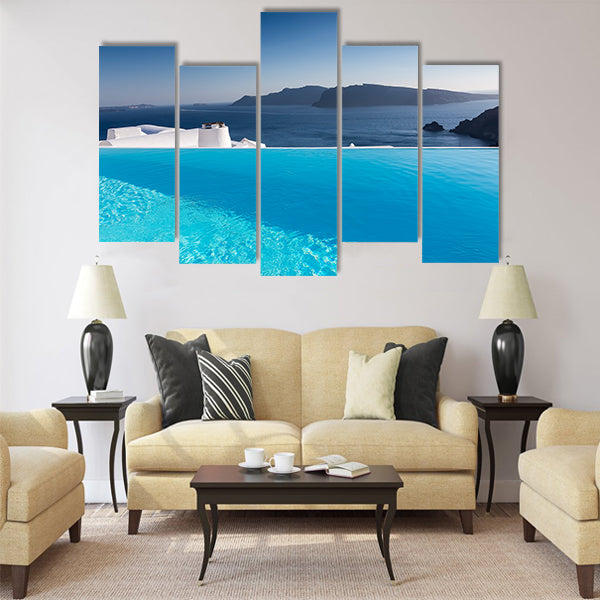 Luxury resort swimming pool in Santorini, Greece Multi Panel Canvas Wall Art
