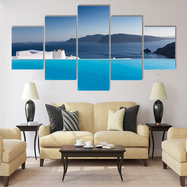 Luxury resort swimming pool in Santorini, Greece Multi Panel Canvas Wall Art