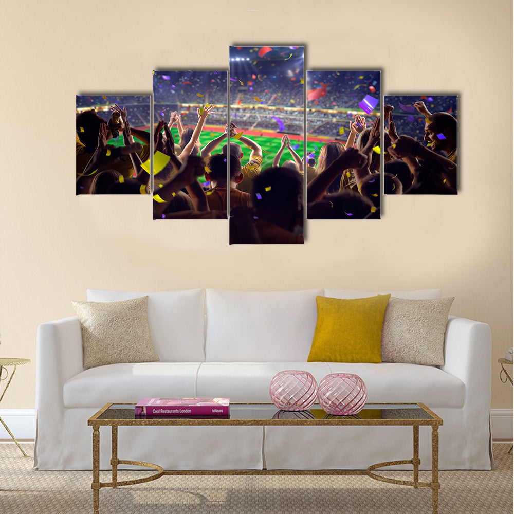 Fans on stadium soccer game Confetti and tinsel Multi Panel Canvas Art