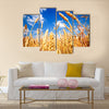 Wheat field and blue sky with clouds Multi panel canvas wall art