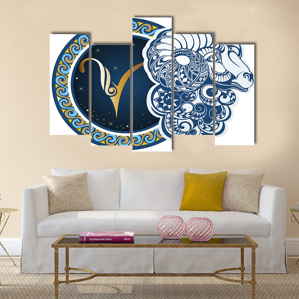 Illustration Of Zodiac Sign Aries Multi Panel Canvas Wall Art