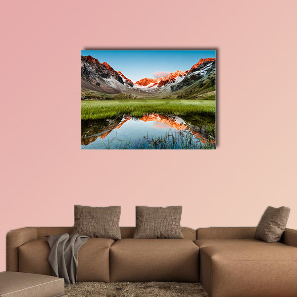 Peaks mirroring in a lake below, Stubai Alps, Austria multi panel canvas wall art