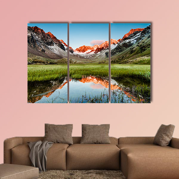 Peaks mirroring in a lake below, Stubai Alps, Austria multi panel canvas wall art
