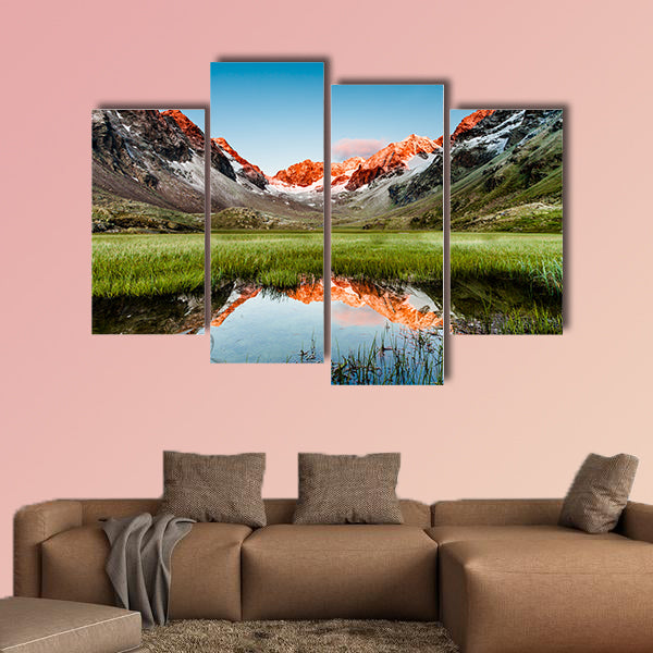 Peaks mirroring in a lake below, Stubai Alps, Austria multi panel canvas wall art