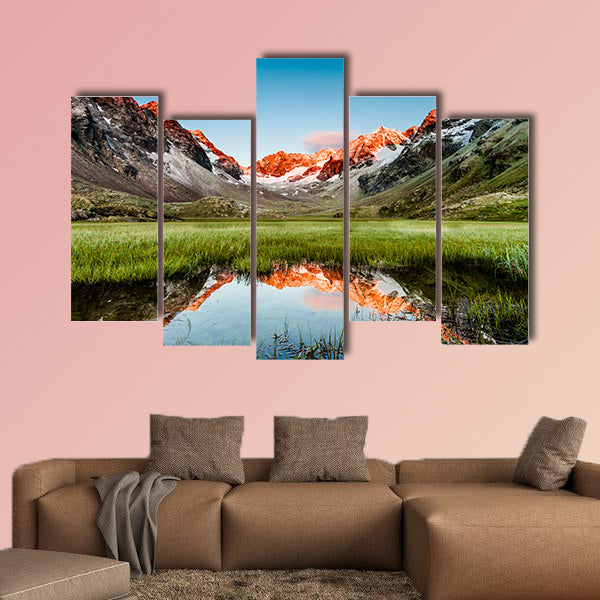 Peaks mirroring in a lake below, Stubai Alps, Austria multi panel canvas wall art