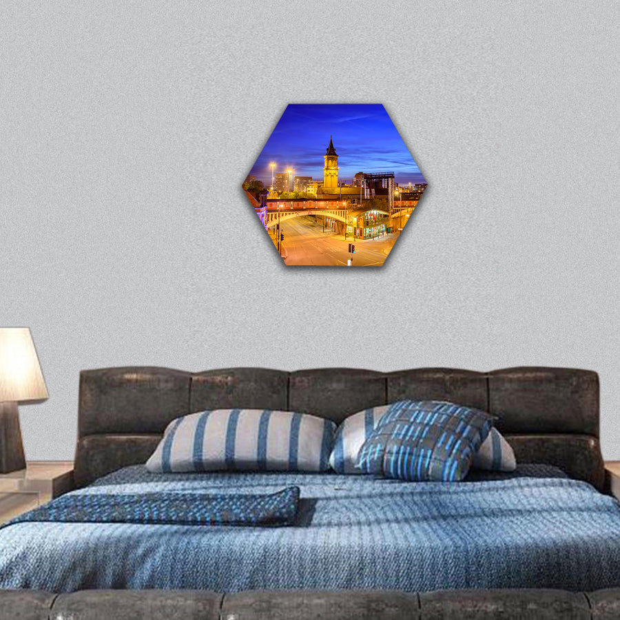 Manchester city is with some beautiful architecture hexagonal canvas wall art