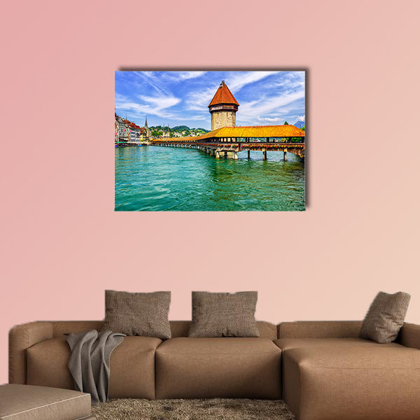 Lucerne, Switzerland, wooden Chapel Bridge and Water tower wall art