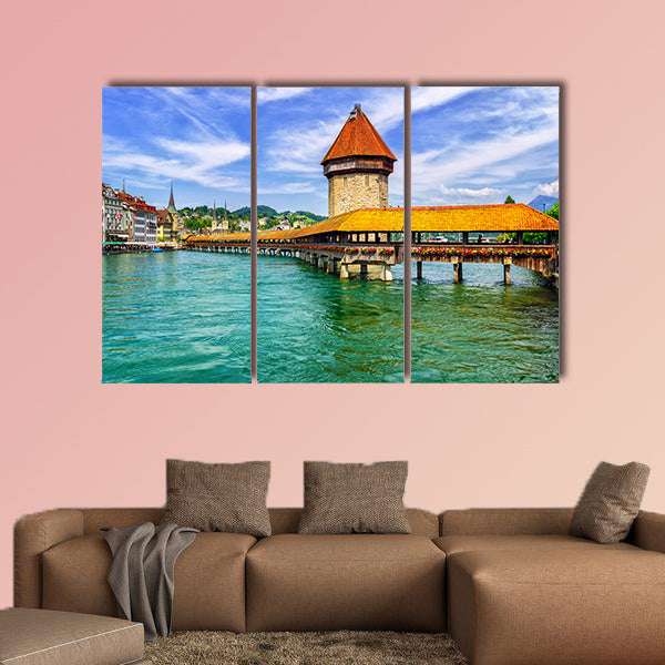 Lucerne, Switzerland, wooden Chapel Bridge and Water tower wall art