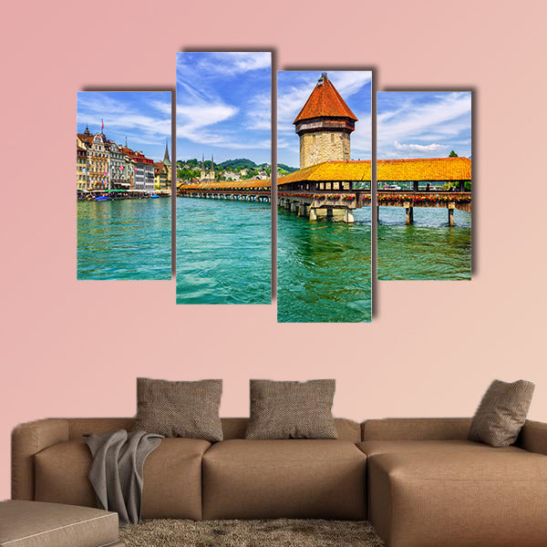 Lucerne, Switzerland, wooden Chapel Bridge and Water tower wall art
