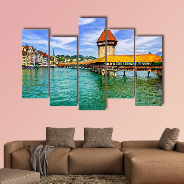 Lucerne, Switzerland, wooden Chapel Bridge and Water tower wall art