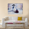 Original abstract oil painting of beautiful snowman and child on canvas Multi Panel Canvas Wall Art