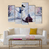 Original abstract oil painting of beautiful snowman and child on canvas Multi Panel Canvas Wall Art